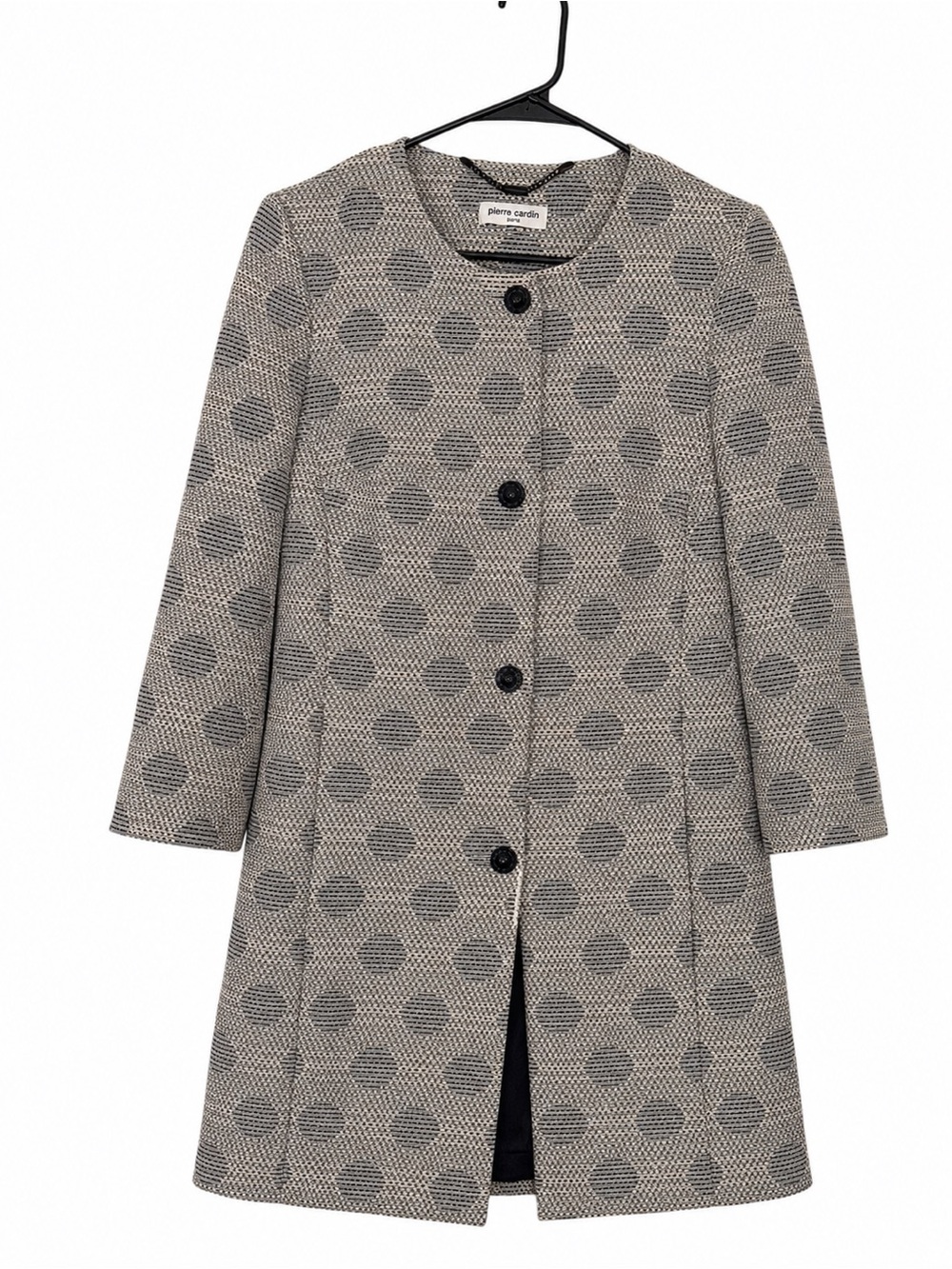 Pierre Cardin Black & Gray Polka-Pattern Tailored Coat